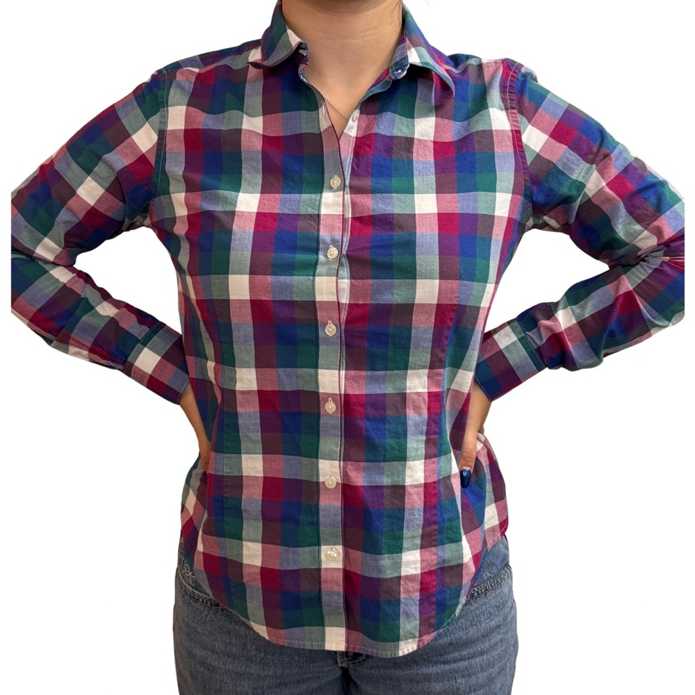 Brooks Brothers Women's Gingham Multicolor Plaid Button-Down Shirt Size 8 Cotton